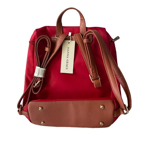 Hanna Grace red backpack bag with compartments top handle and bottom studs - Picture 2 of 10
